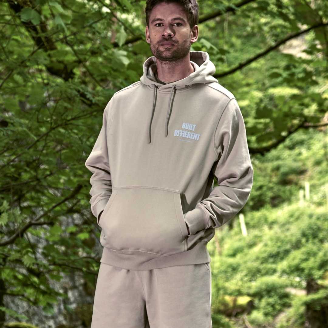 Mens Built Different Clay Hoodie Clothing Brass Monkey Brass Monkey Health