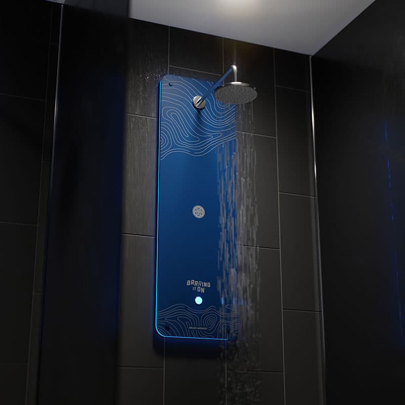 The Pro Shower running in a cubicle